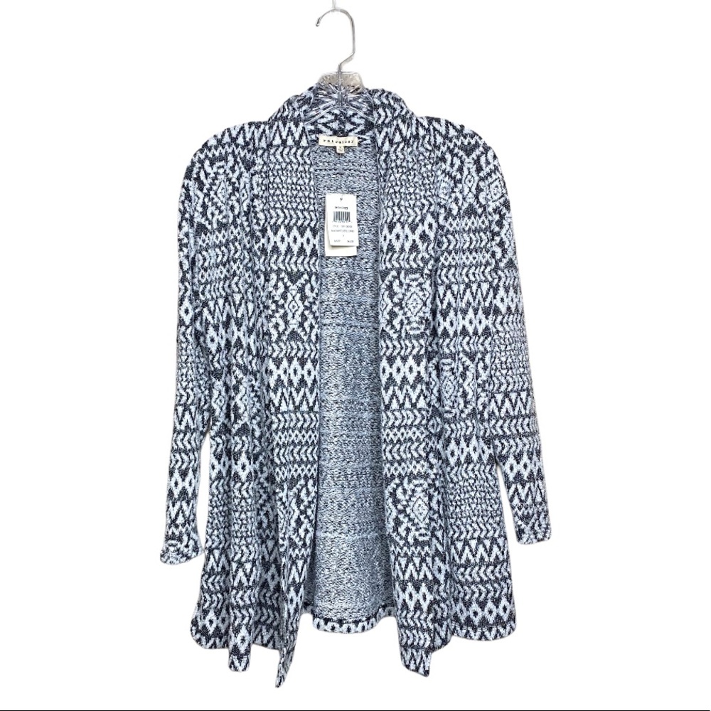 Retrology Aztec Eyelash Knit Cardigan black white